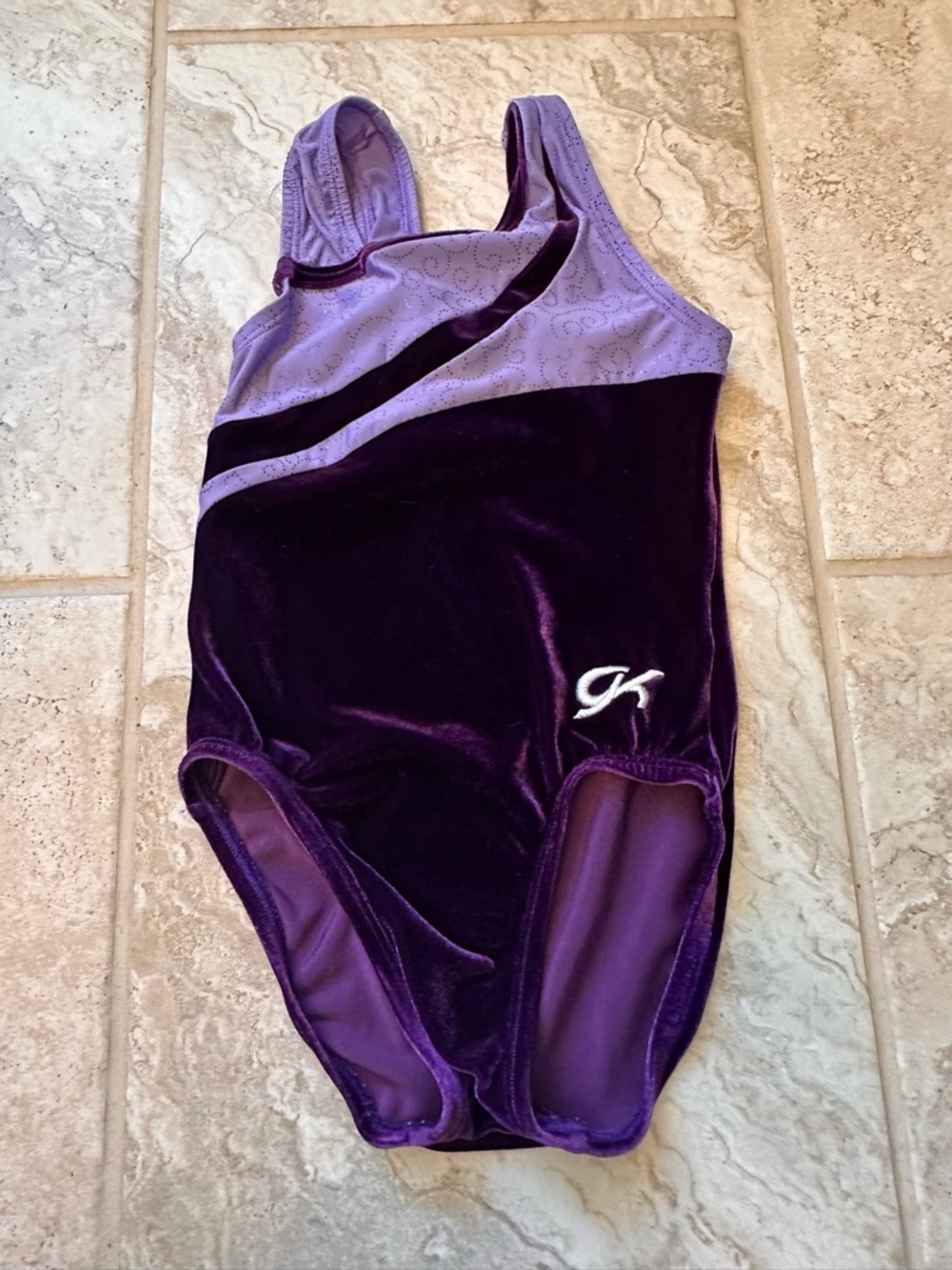 GK Elite Purple Girls' One-Piece Leotard with Velvet Finish, child medium